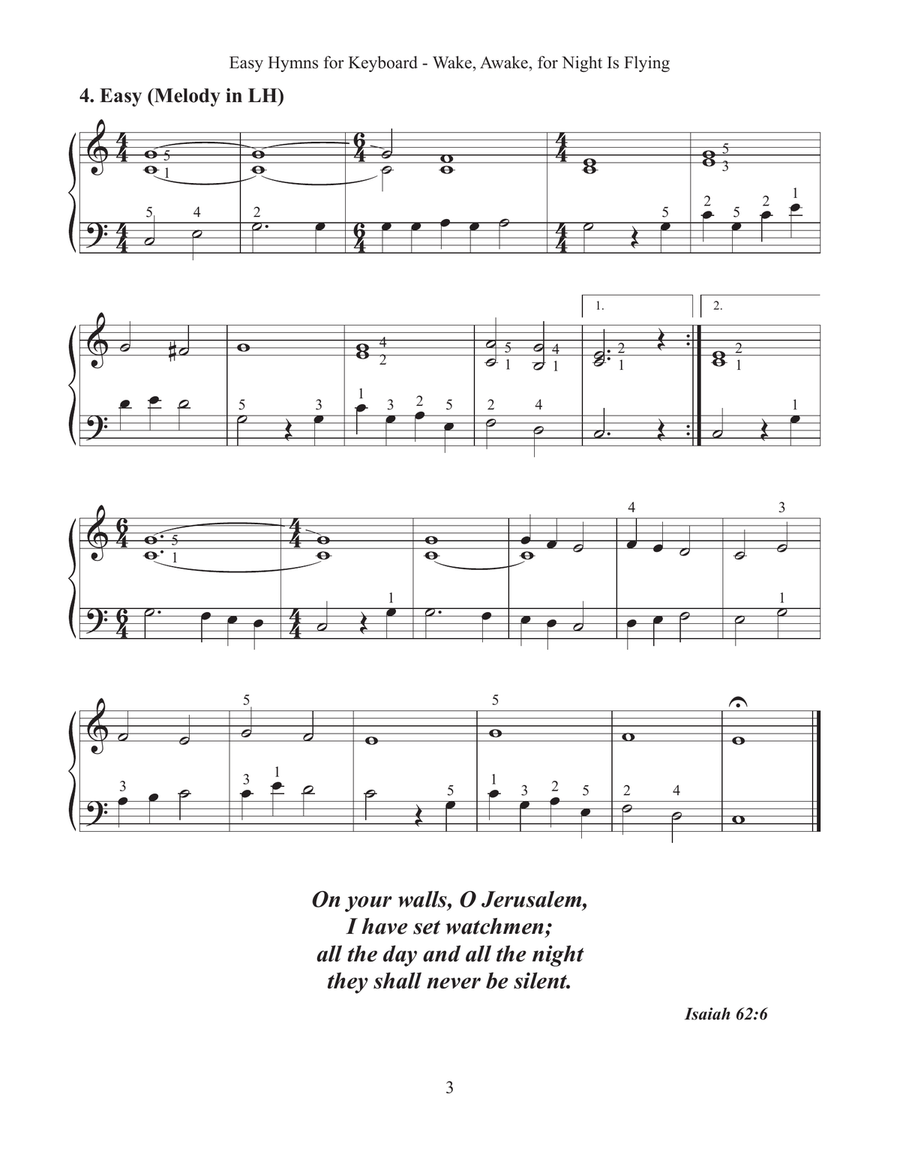 Wake, Awake, for Night is Flying (Easy Hymns for Keyboard) Piano Method scores gallery preview page 5