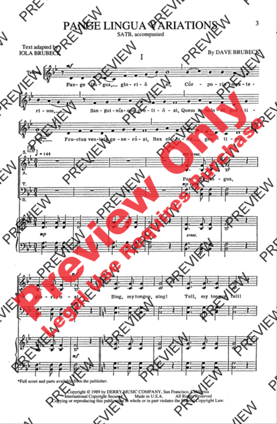 Pange Lingua Variations 4-Part scores gallery preview page 3