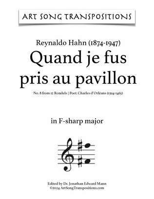Book cover for HAHN: Quand je fus pris au pavillon (transposed to F-sharp major)