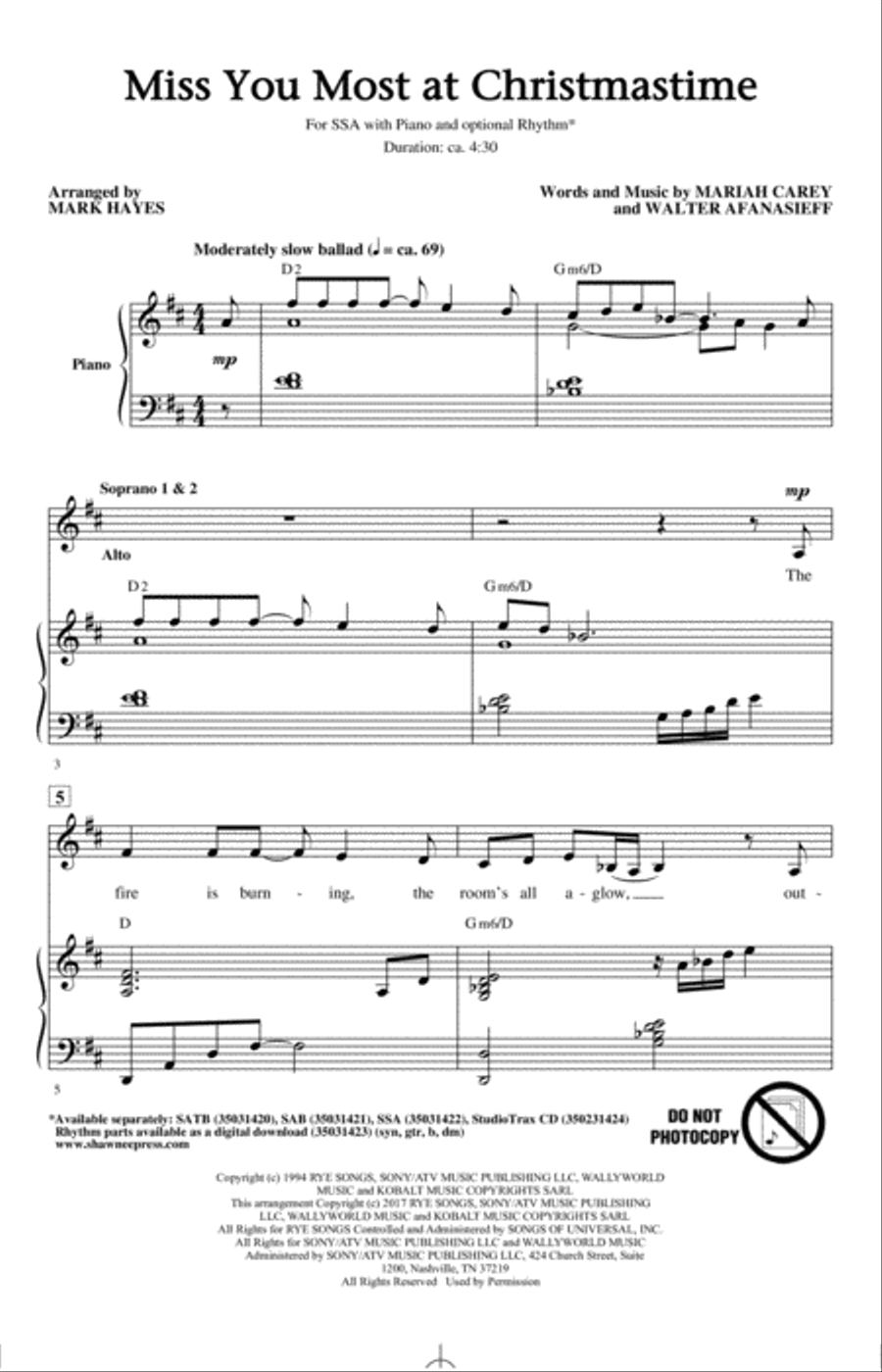 Miss You Most At Christmas Time SSA scores gallery preview page 1