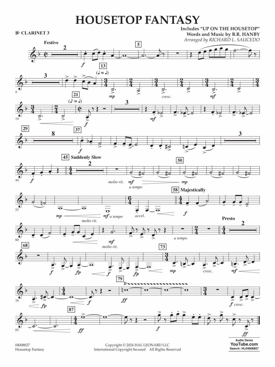 Housetop Fantasy (arr. Richard L. Saucedo) - Bb Clarinet 3 Concert Band scores gallery preview page 1