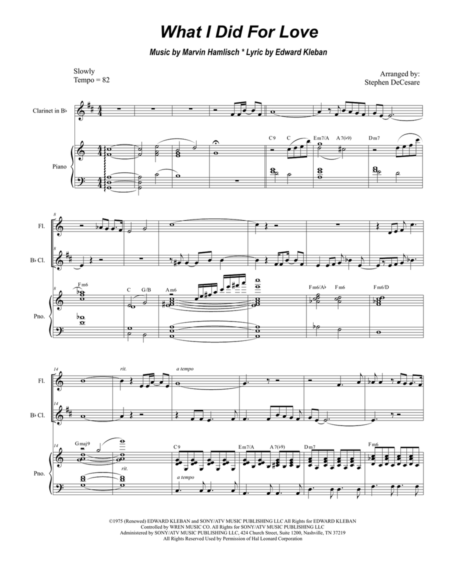 What I Did For Love Woodwind Duet scores gallery preview page 1