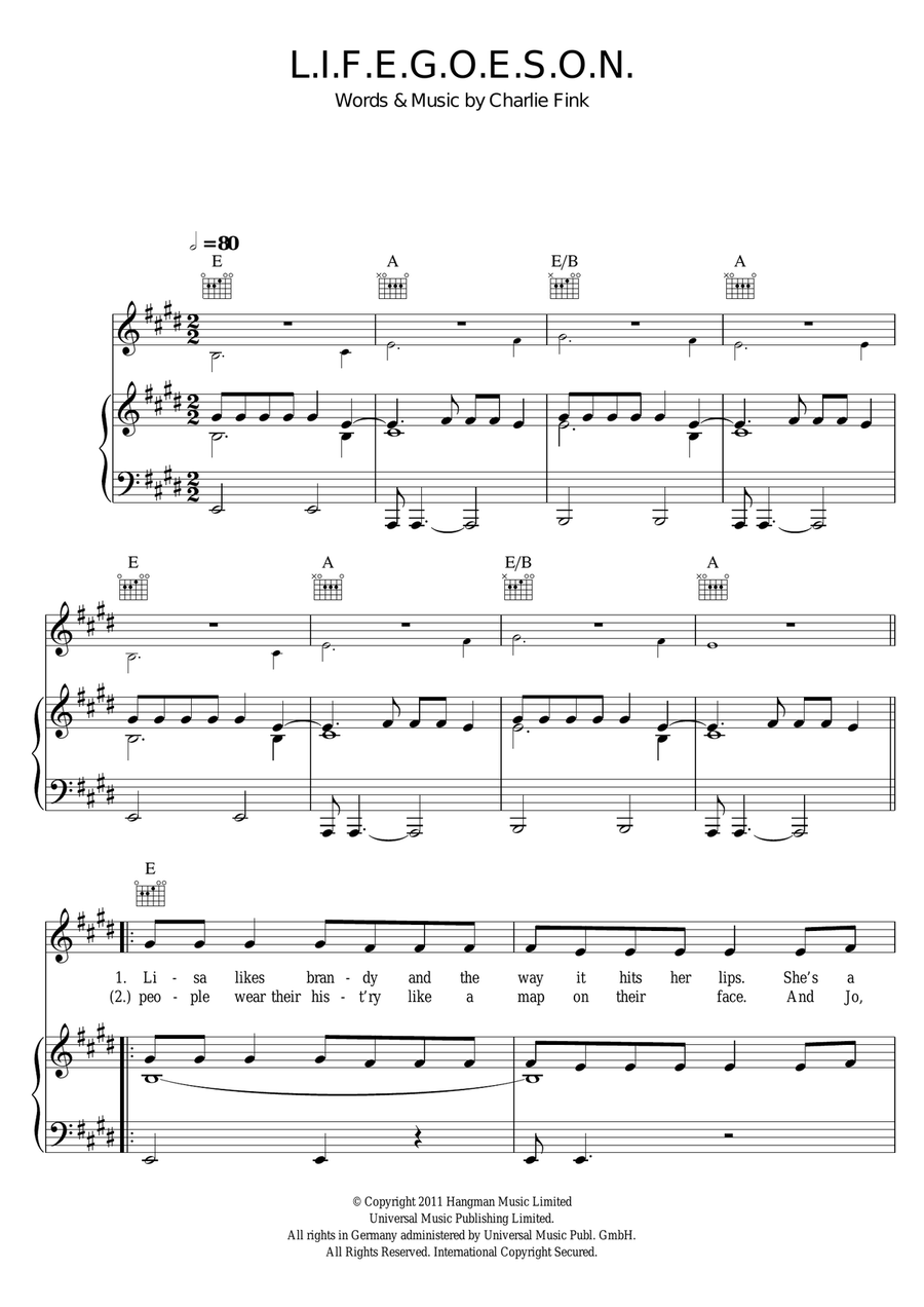 L.I.F.E.G.O.E.S.O.N. L.I.F.E.G.O.E.S.O.N. Piano, Vocal scores gallery preview page 1