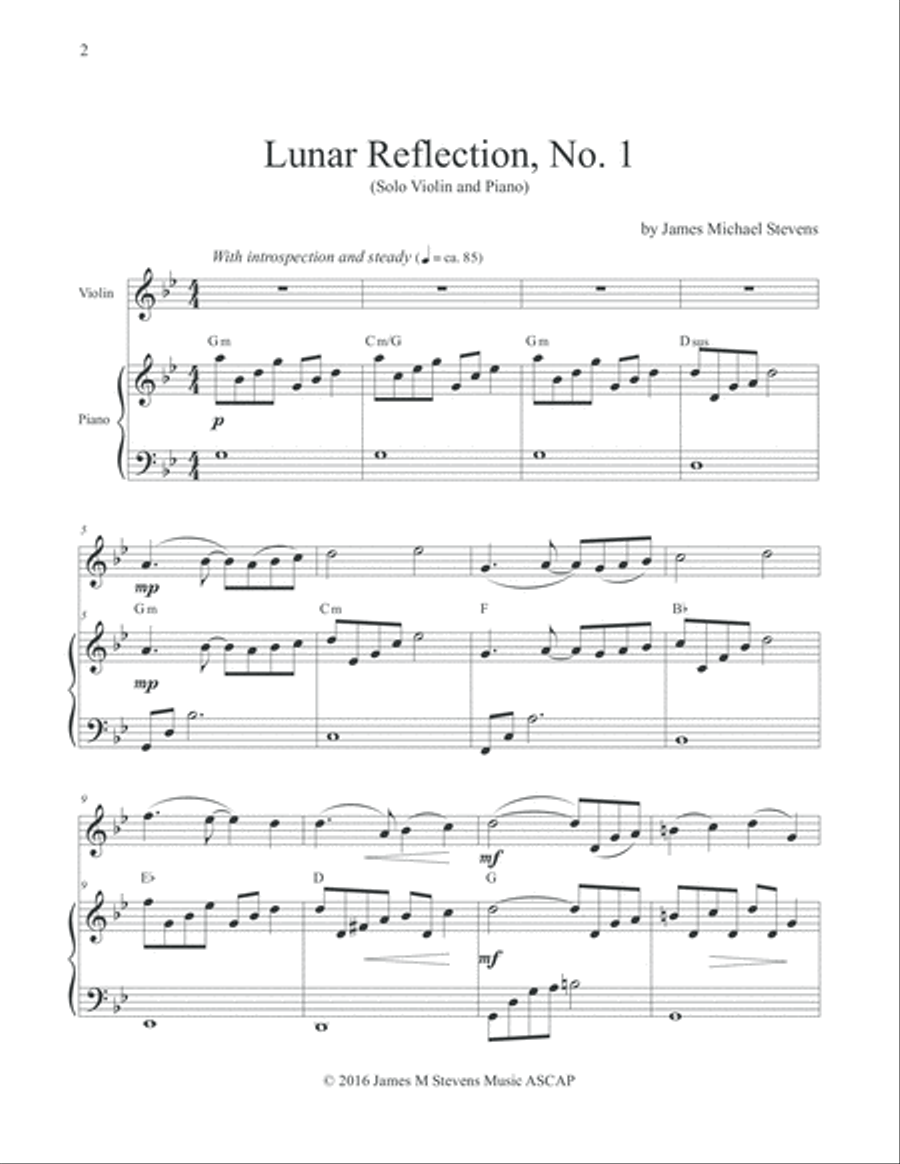 Lunar Reflection, No. 1 (Romantic Violin) Violin Solo scores gallery preview page 2