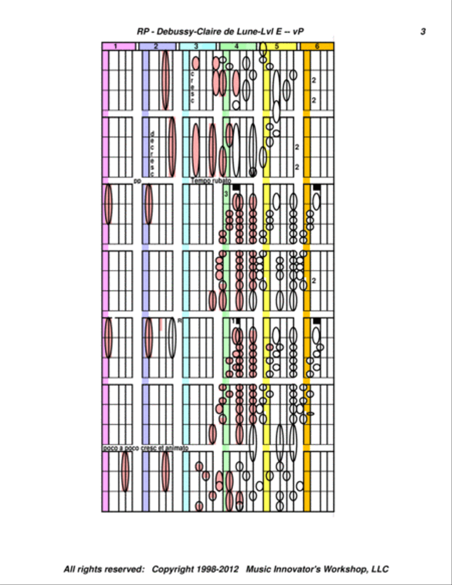 Debussy - Clair de Lune - (Key Map Tablature) Piano Solo scores gallery preview page 3