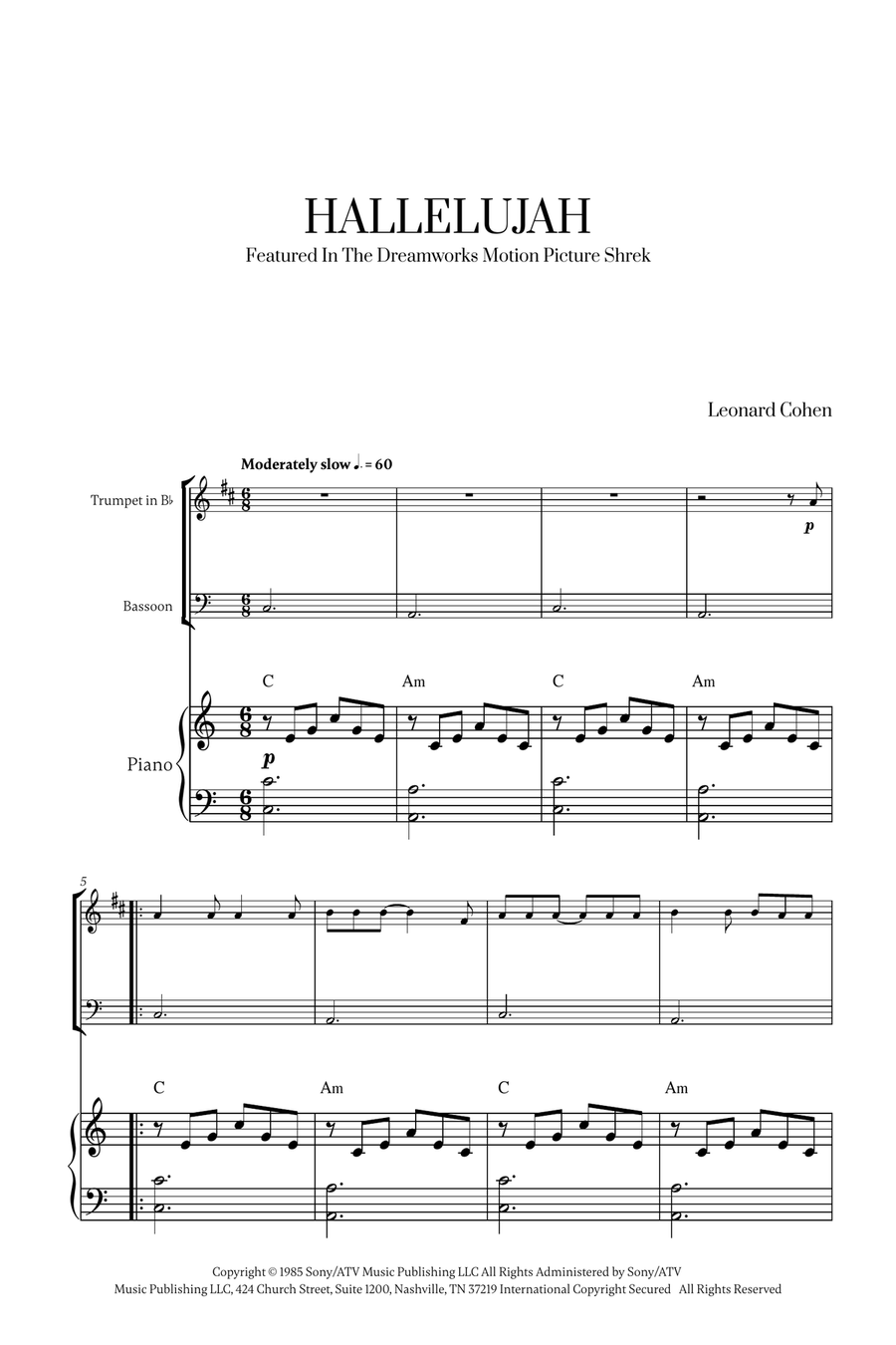 Hallelujah Bassoon scores gallery preview page 1