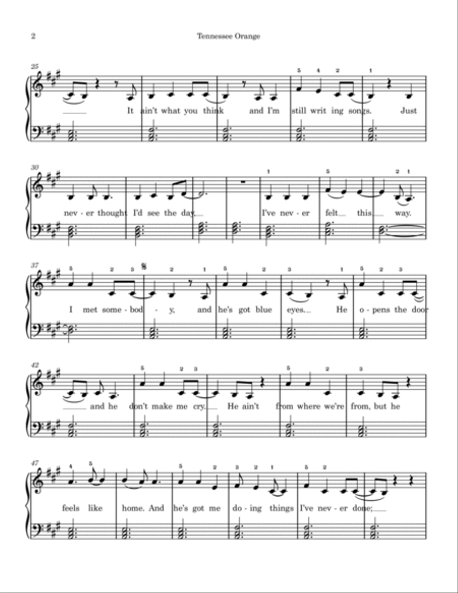 Tennessee Orange Easy Piano scores gallery preview page 2