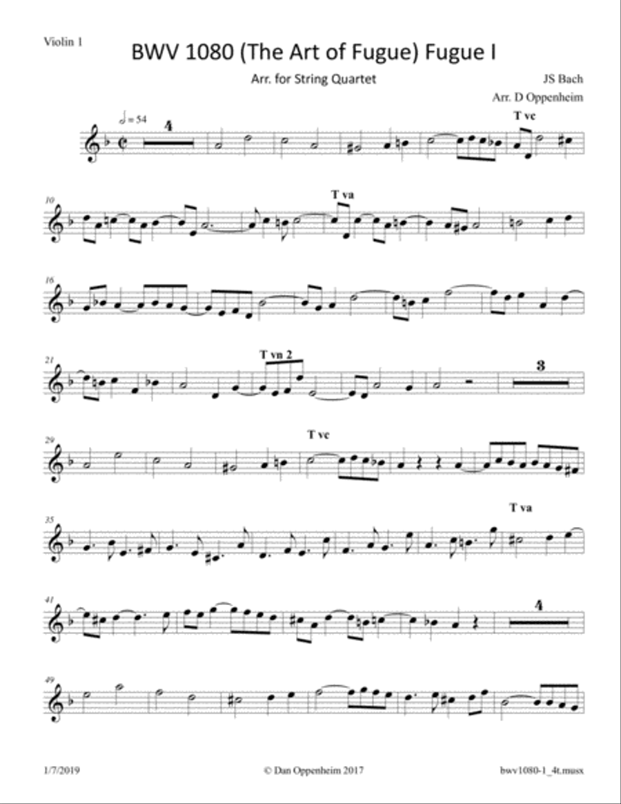 Bach: The Art of Fugue, BWV 1080; Fugue 1 arr. for String Quartet String Quartet scores gallery preview page 6