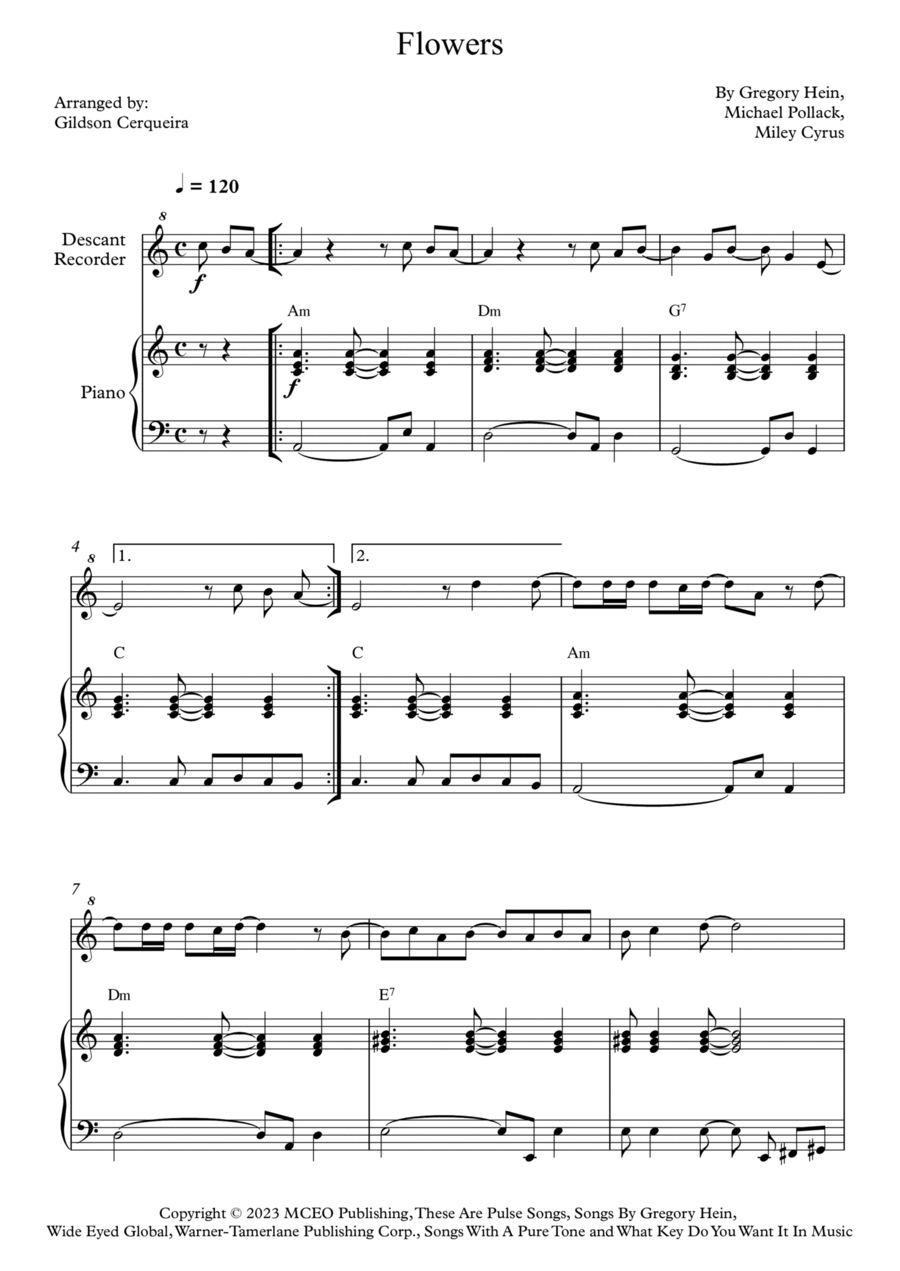 Flowers Flowers Soprano Recorder scores gallery preview page 1