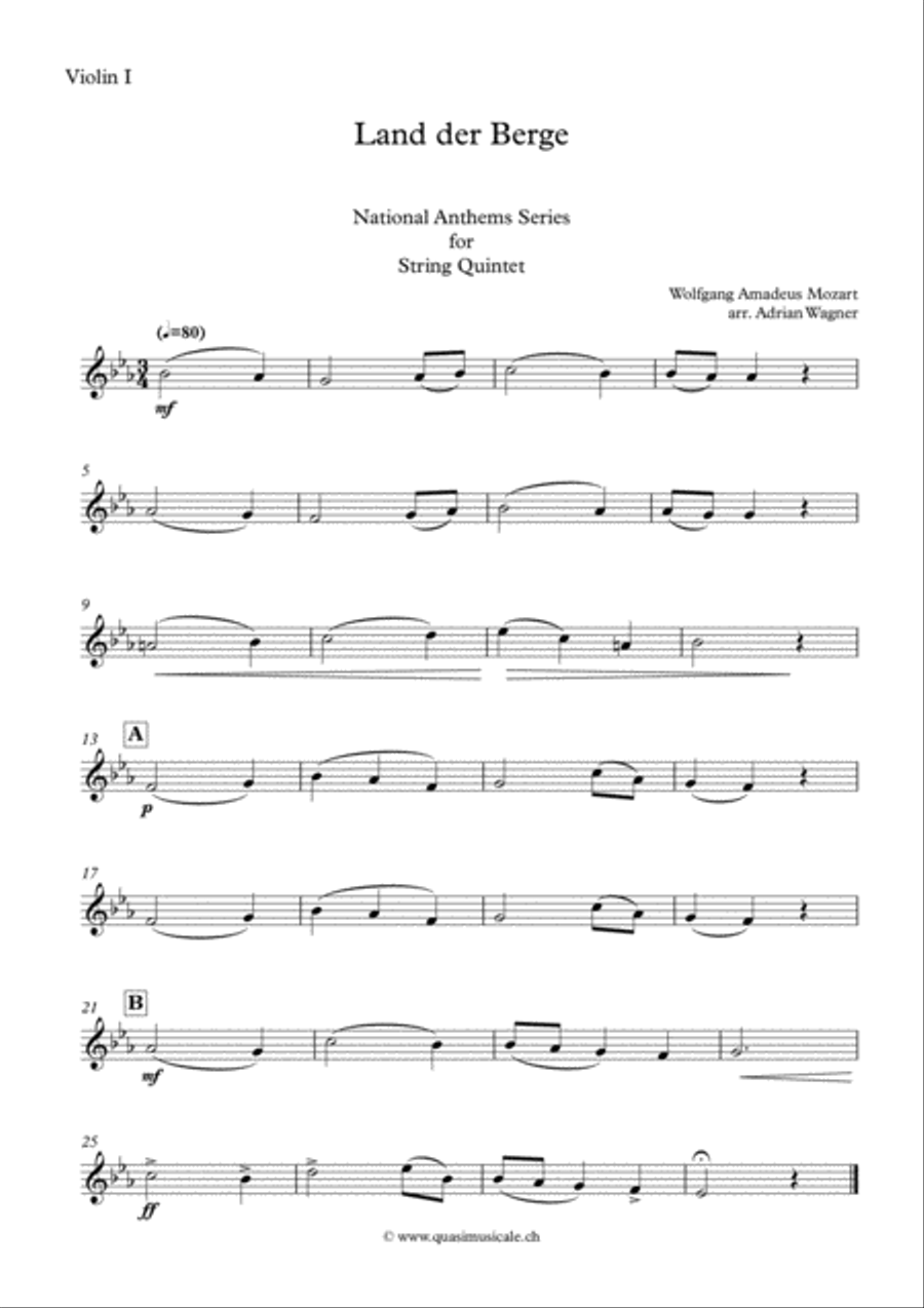 Land der Berge (National Anthem of Austria) String Quintet arr. Adrian Wagner String Quintet scores gallery preview page 6