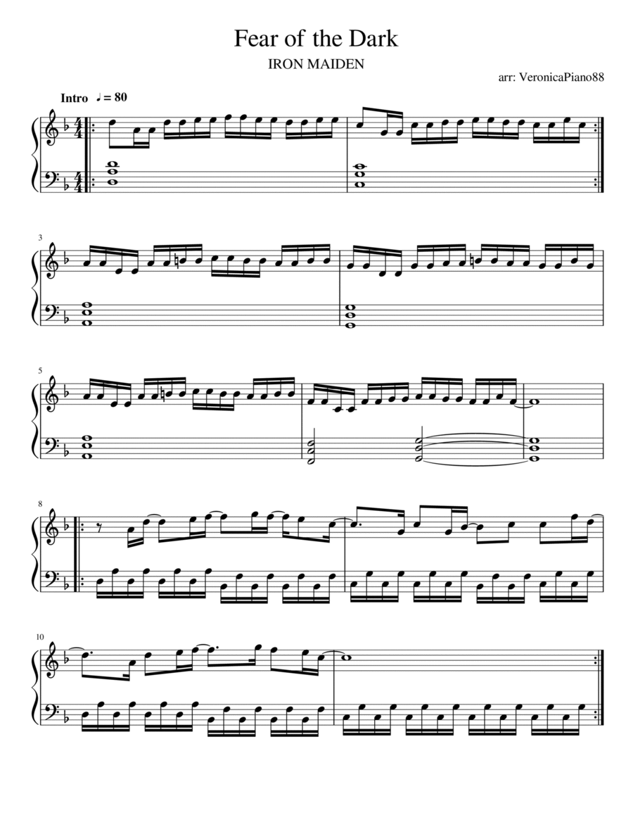 Fear Of The Dark Piano Solo scores gallery preview page 1