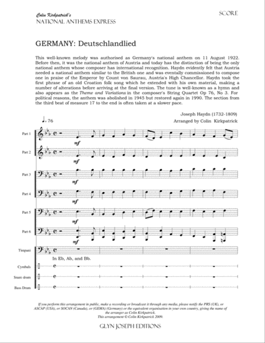 Germany National Anthem: Deutschlandlied Large Ensemble scores gallery preview page 4
