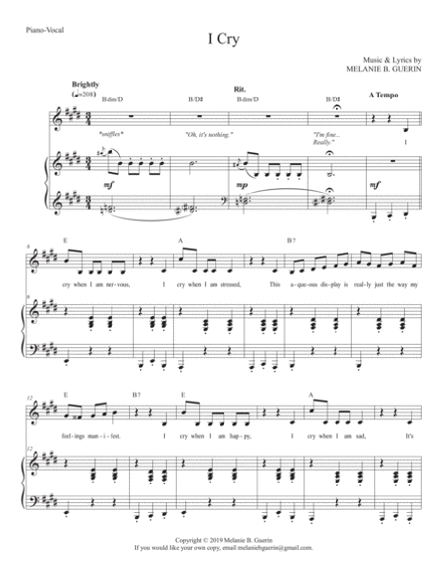 I Cry Soprano Voice scores gallery preview page 1