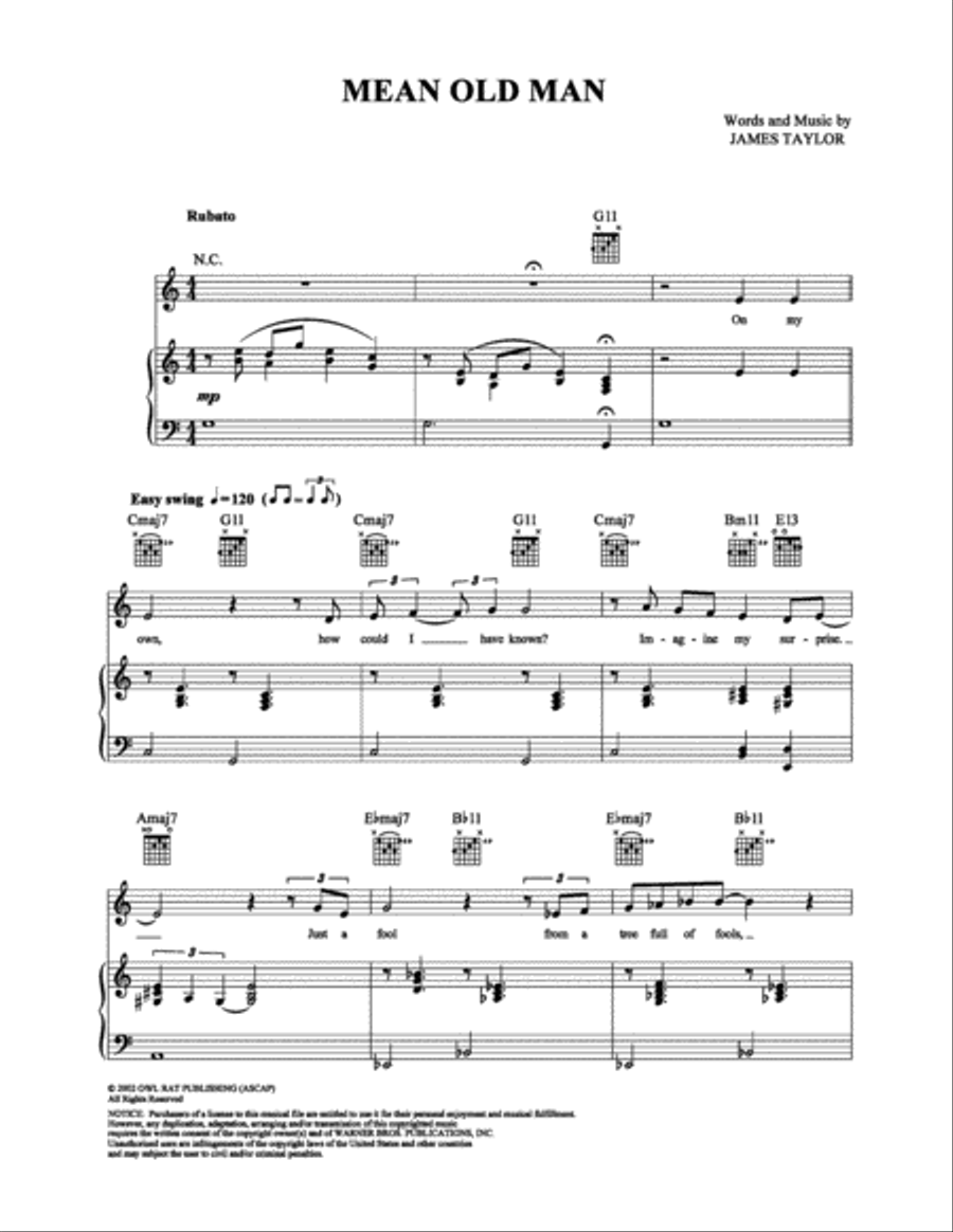 Mean Old Man Mean Old Man Piano, Vocal, Guitar scores gallery preview page 1