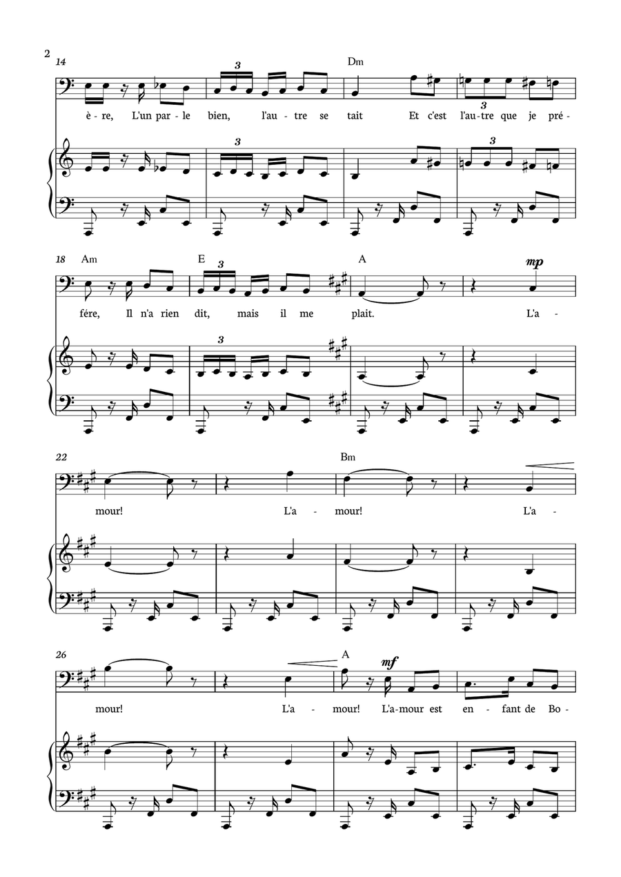 Habanera from Carmen for Cello with piano and chords. Piano Accompaniment scores gallery preview page 2