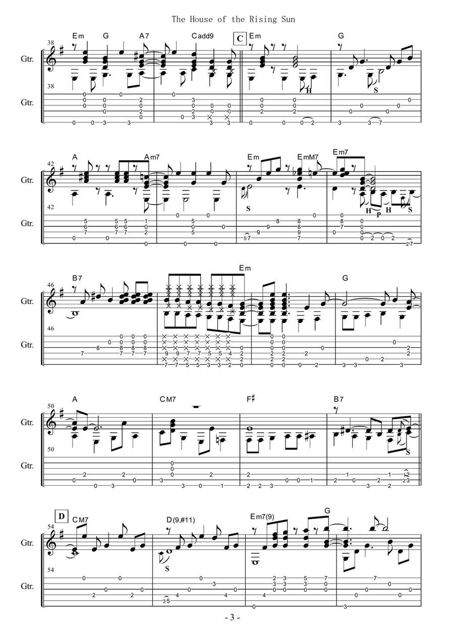 The House of the Rising Sun (Fingerstyle guitar) Acoustic Guitar scores gallery preview page 3