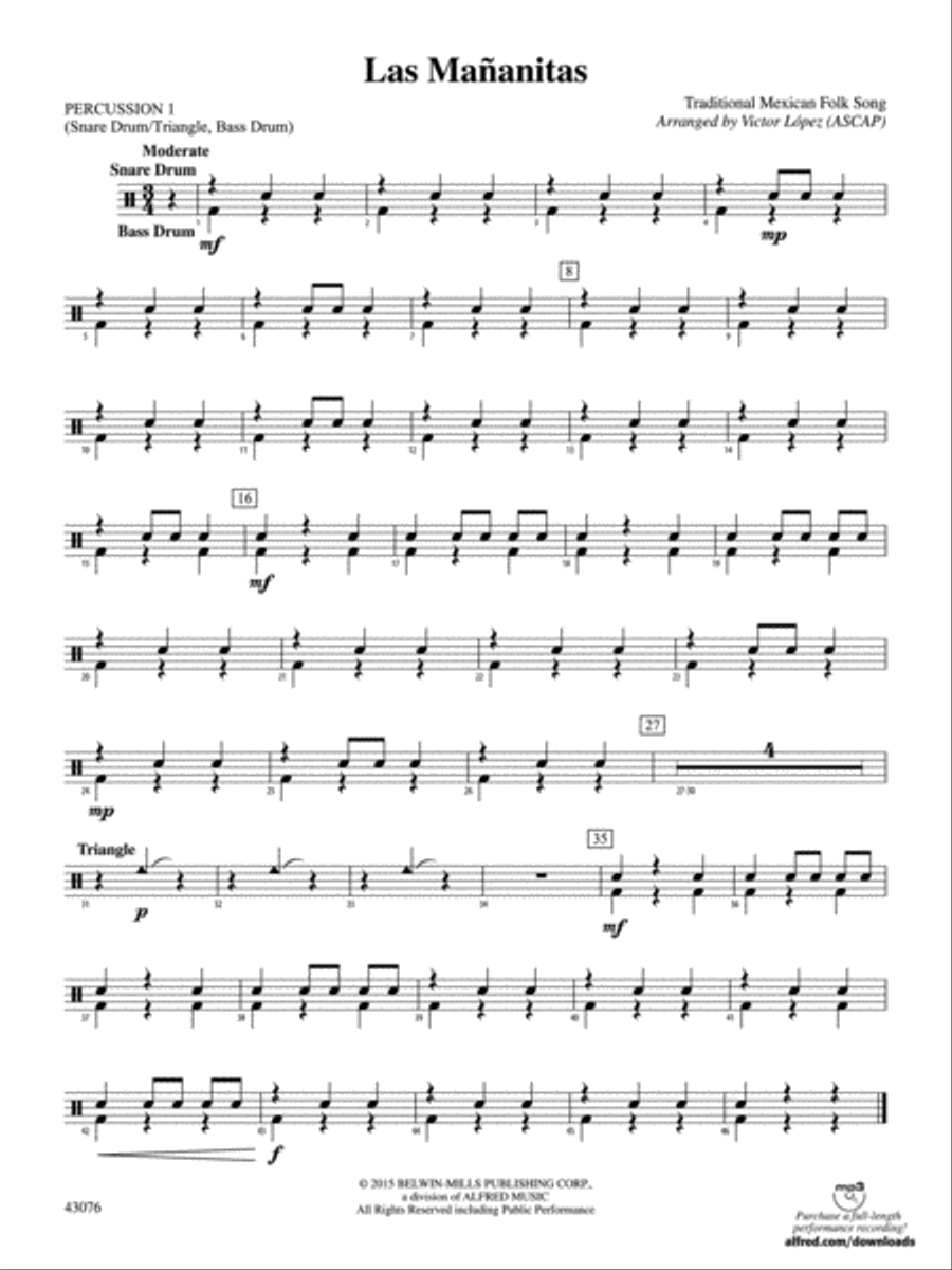 Las Mañanitas: 1st Percussion Concert Band scores gallery preview page 1