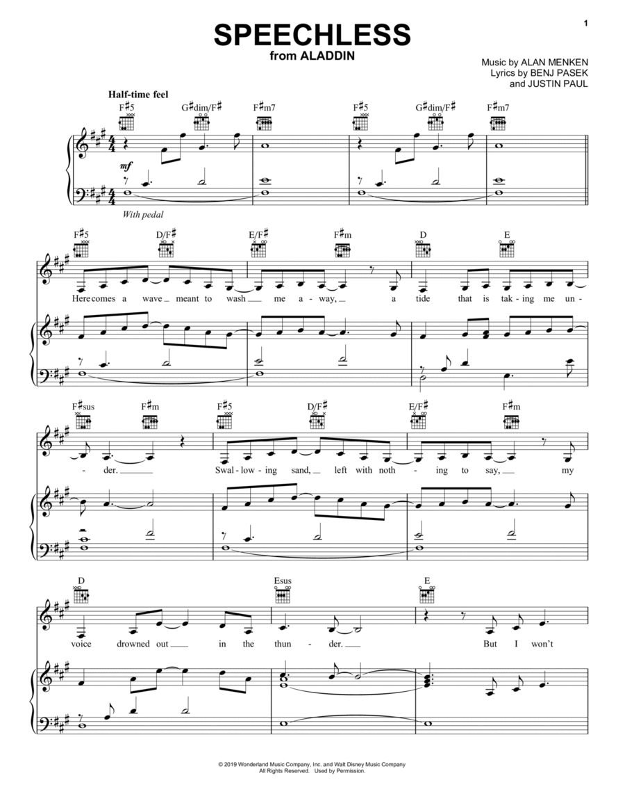 Speechless (from Disney's Aladdin) Piano, Vocal, Guitar scores gallery preview page 1