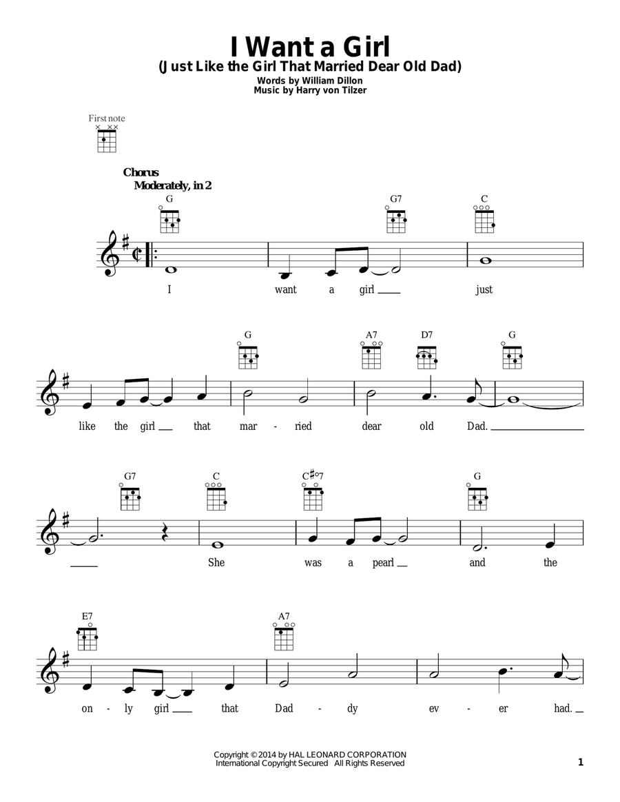 I Want A Girl (Just Like The Girl That Married Dear Old Dad) Ukulele scores gallery preview page 1