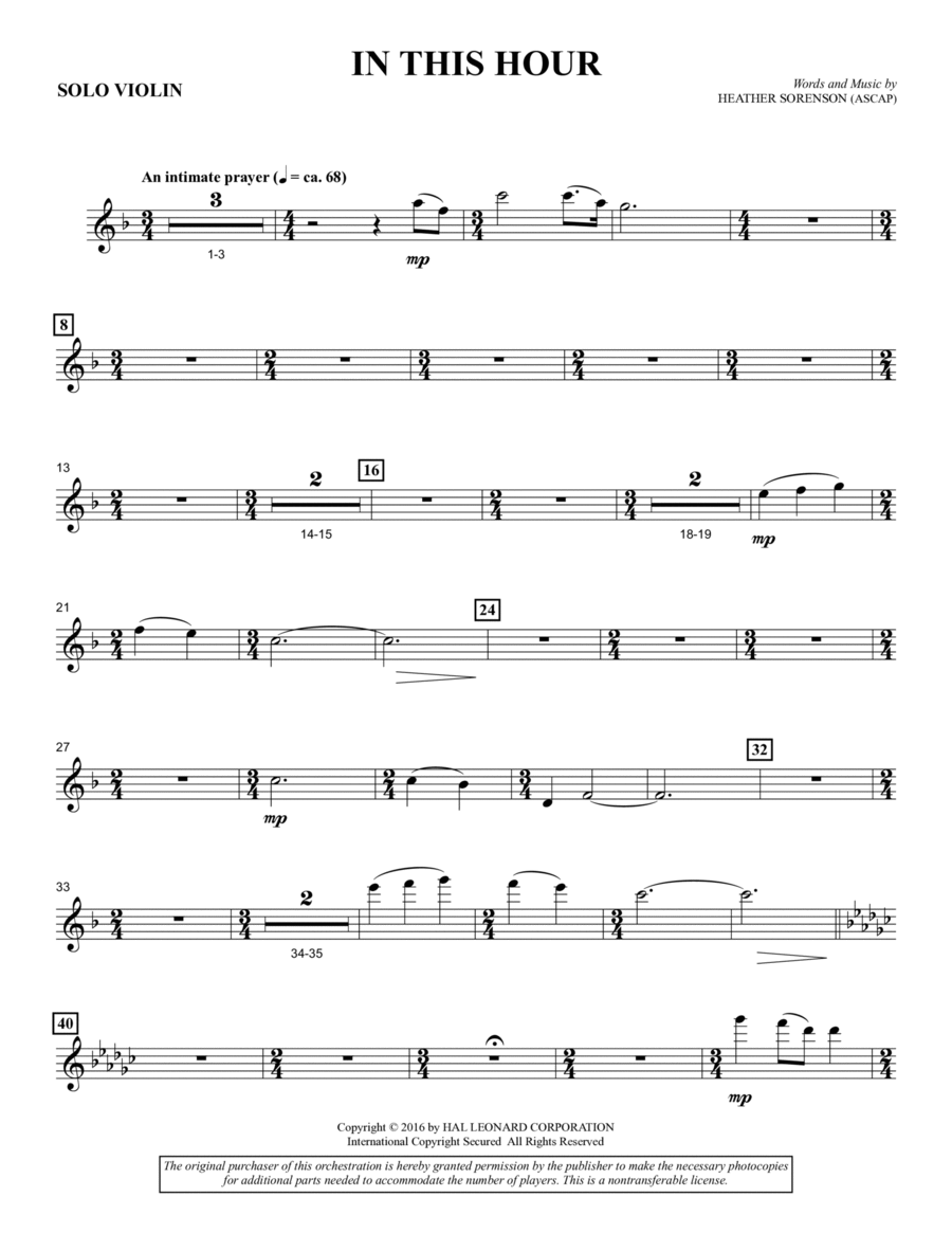 In This Hour - Solo Violin Choir scores gallery preview page 1