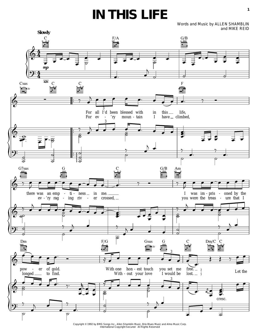 In This Life In This Life Piano, Vocal, Guitar scores gallery preview page 1