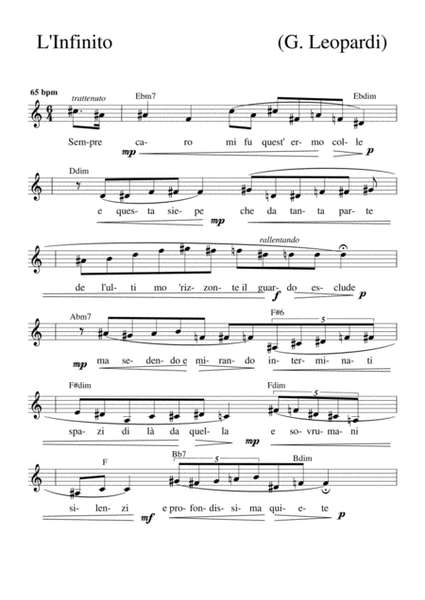 L'Infinito music on lyrics by Giacomo Leopardi - piano accompaniment