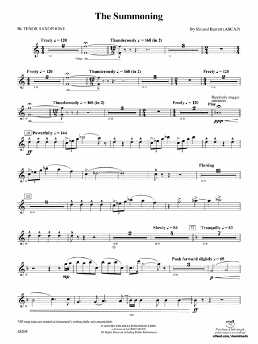 The Summoning: B-flat Tenor Saxophone Concert Band scores gallery preview page 1