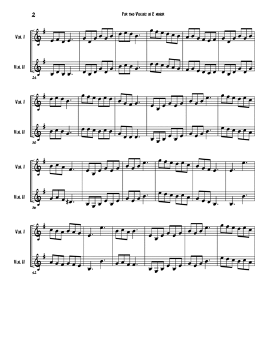 For Two Violins in E minor Violin scores gallery preview page 2