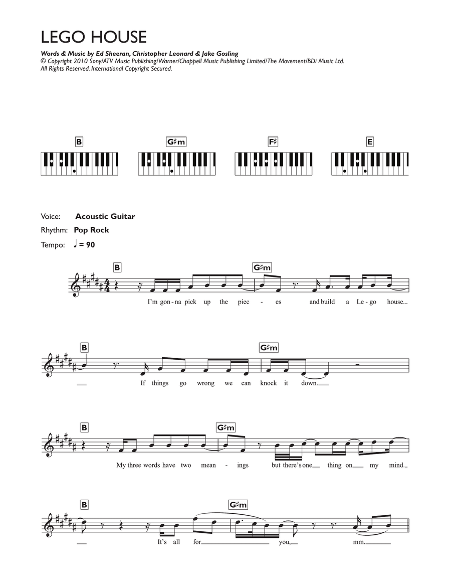 Lego House Piano Solo scores gallery preview page 1