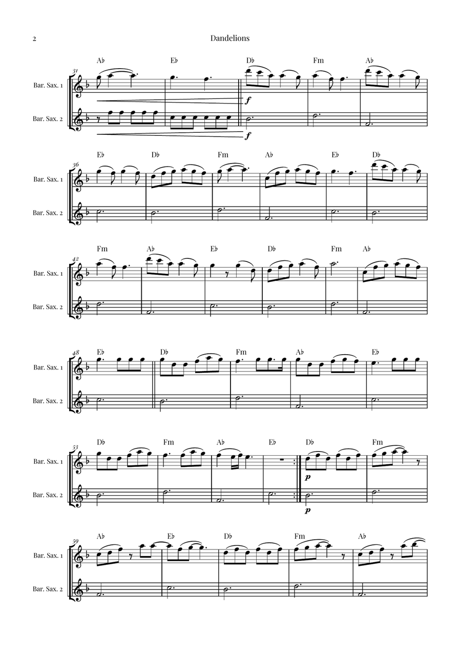 Dandelions Woodwind Duet scores gallery preview page 2