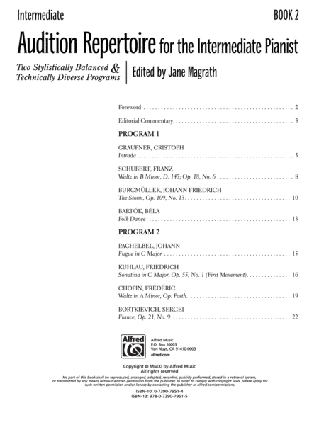 Audition Repertoire for the Intermediate Pianist, Book 2