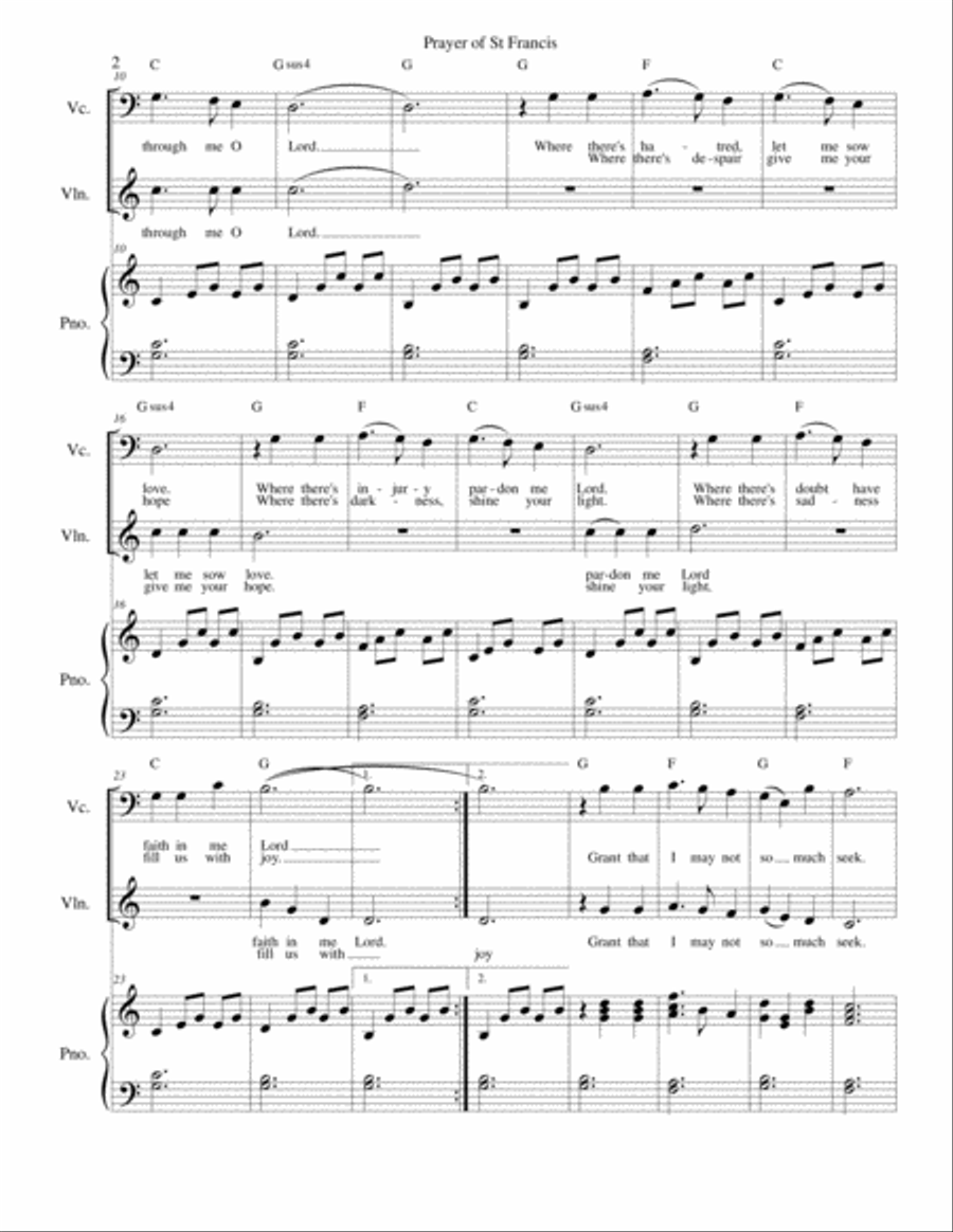 Prayer of St Francis - Peace Peace strings and piano Piano Trio scores gallery preview page 2