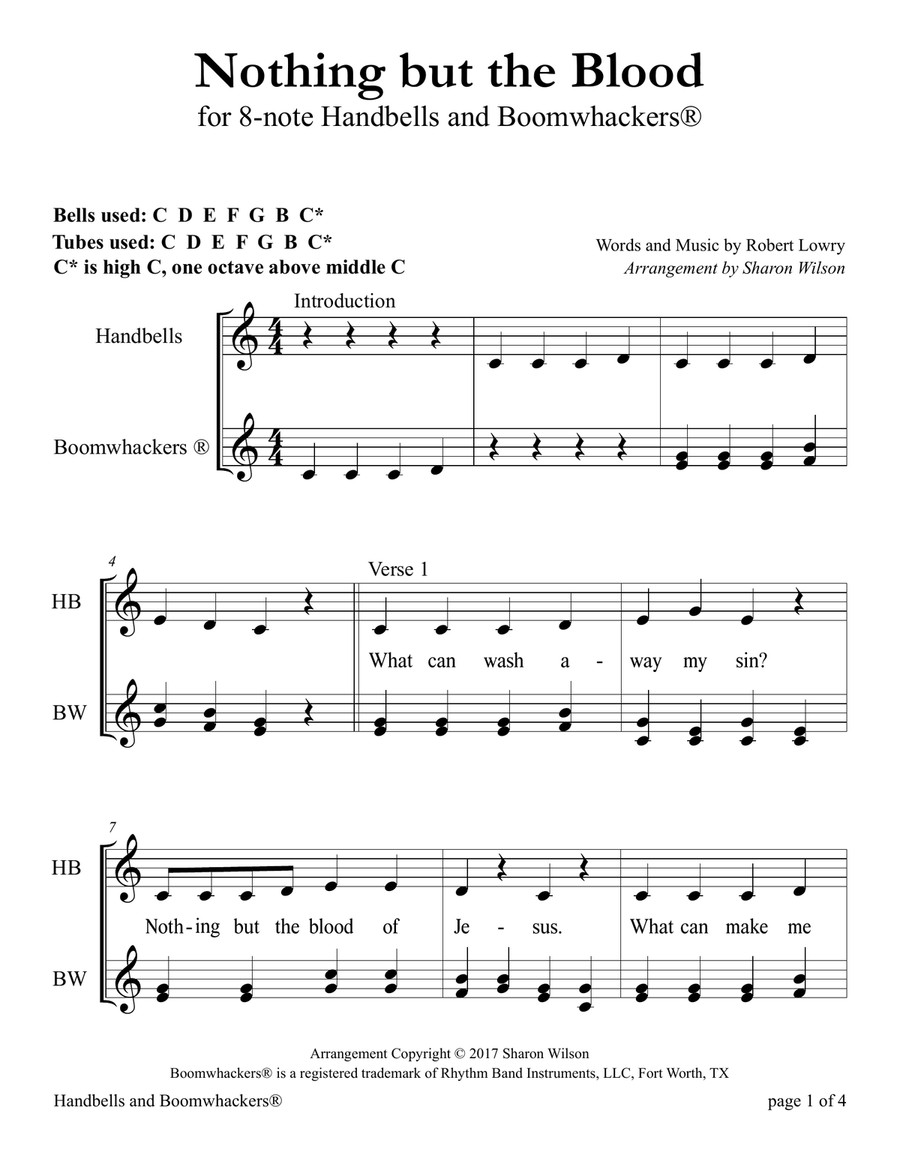 Nothing but the Blood (for 8-note Bells and Boomwhackers with Black and White Notes) Handbell Choir scores gallery preview page 5