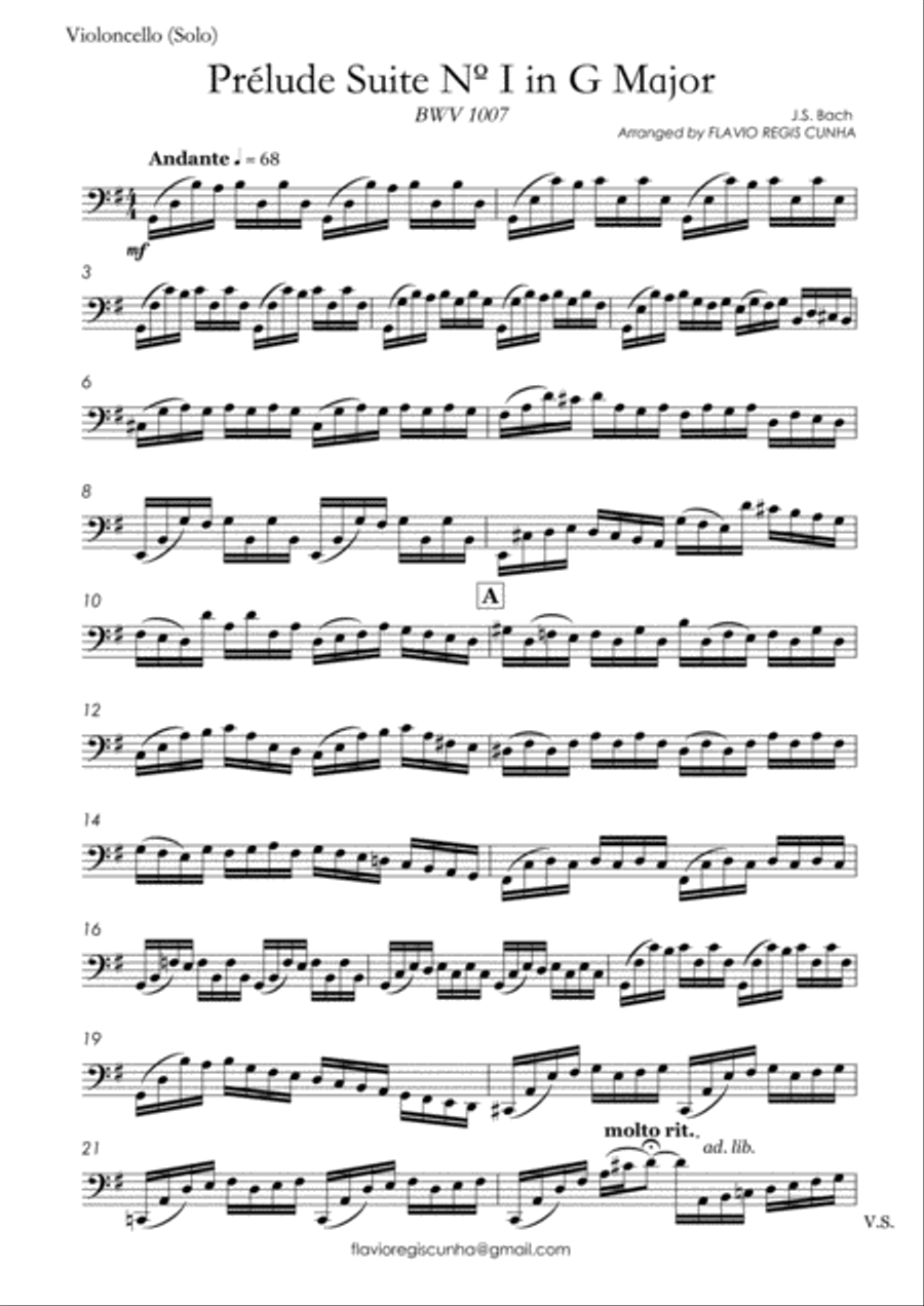 Prélude Suite Nº 1 in G Major (BWV 1007) for Cello Solo and Cello Quintet Chamber Orchestra scores gallery preview page 6