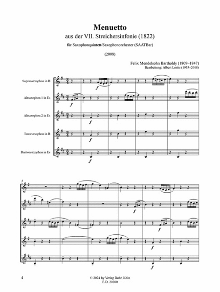 Menuetto (für Saxophonquintett/Saxophonorchester) (aus der Streichersinfonie Nr. 7)