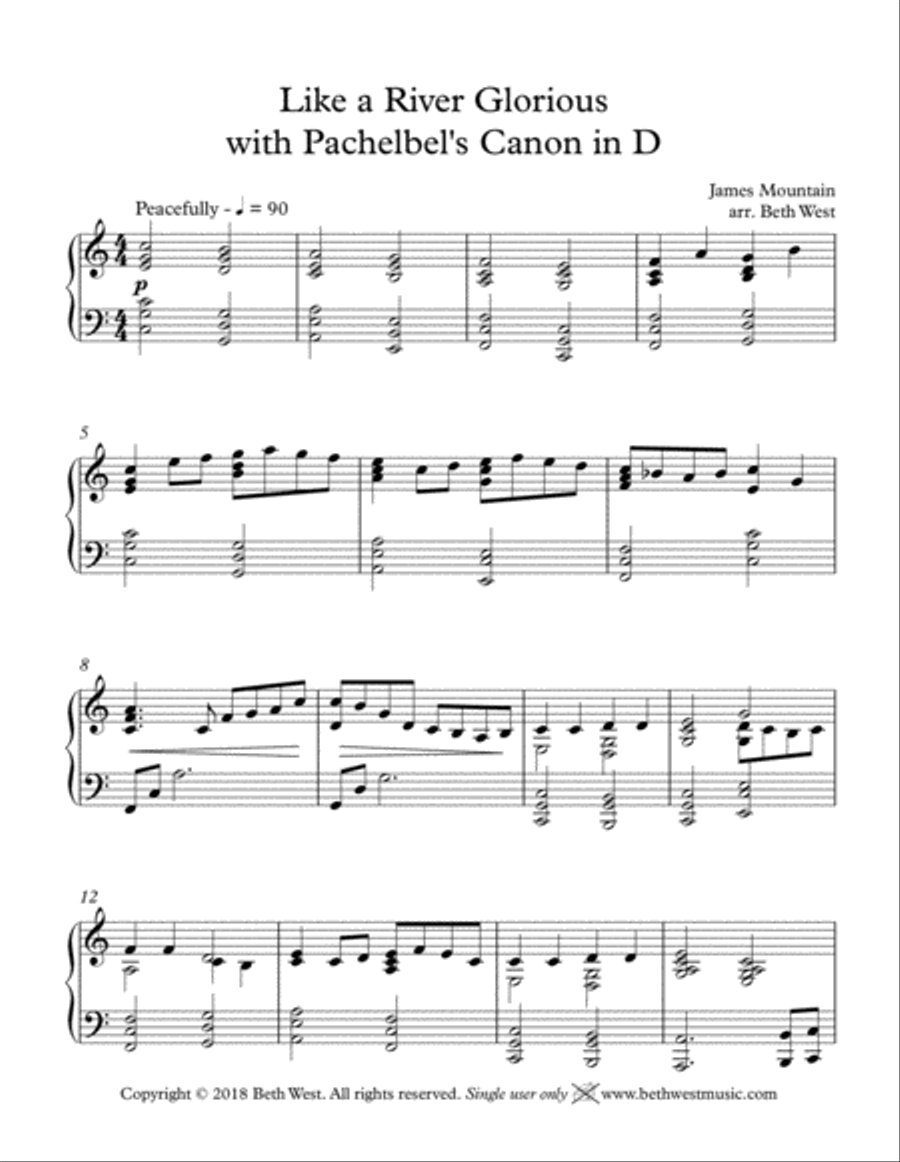 Like a River Glorious with Pachelbel's Canon in D Piano Solo scores gallery preview page 2
