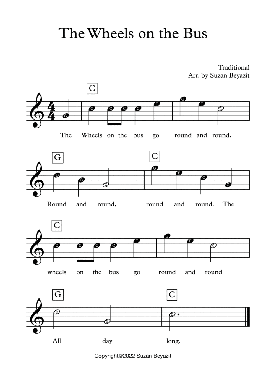 The Wheels on the Bus - (With Big Notes) Easy Piano scores gallery preview page 1