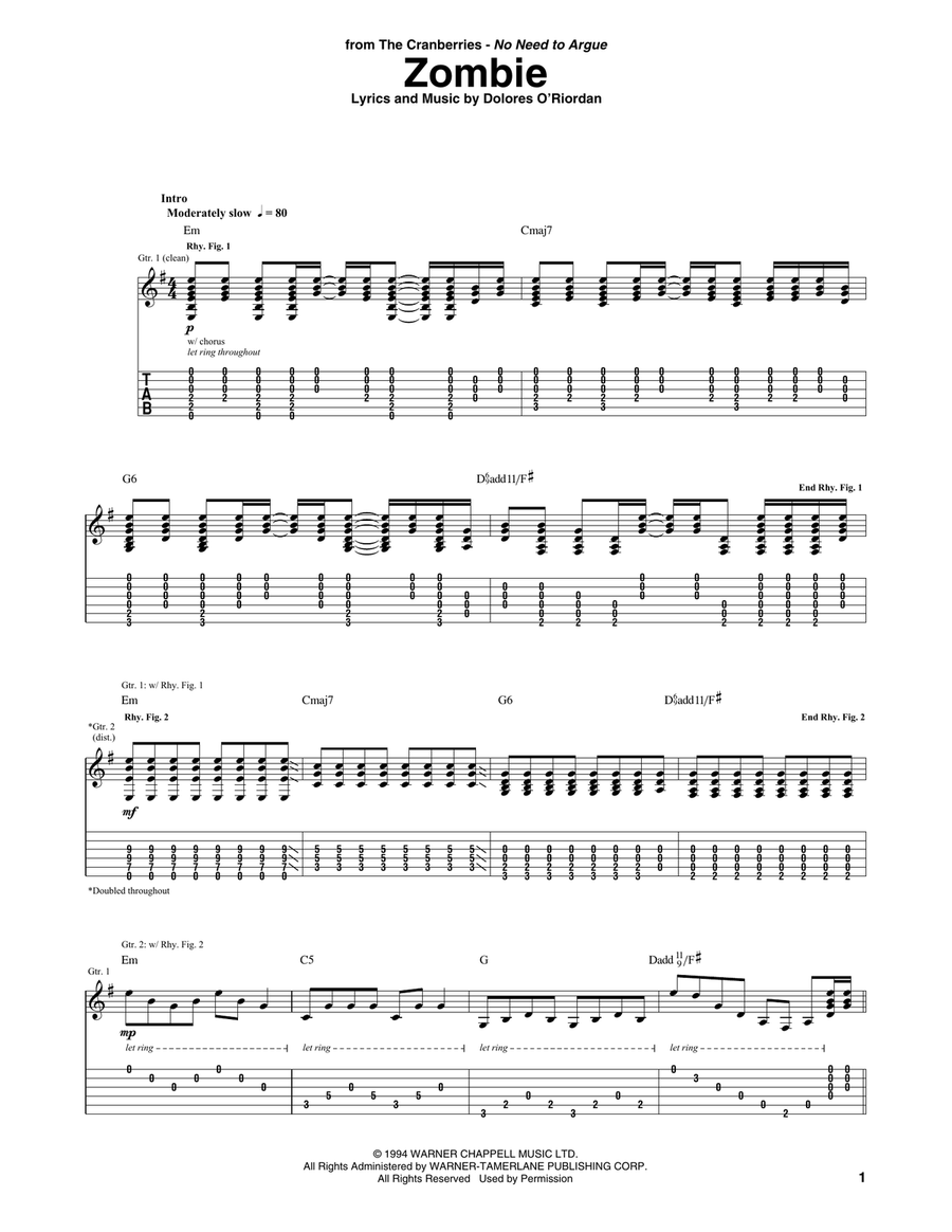 Zombie Guitar Tablature scores gallery preview page 1