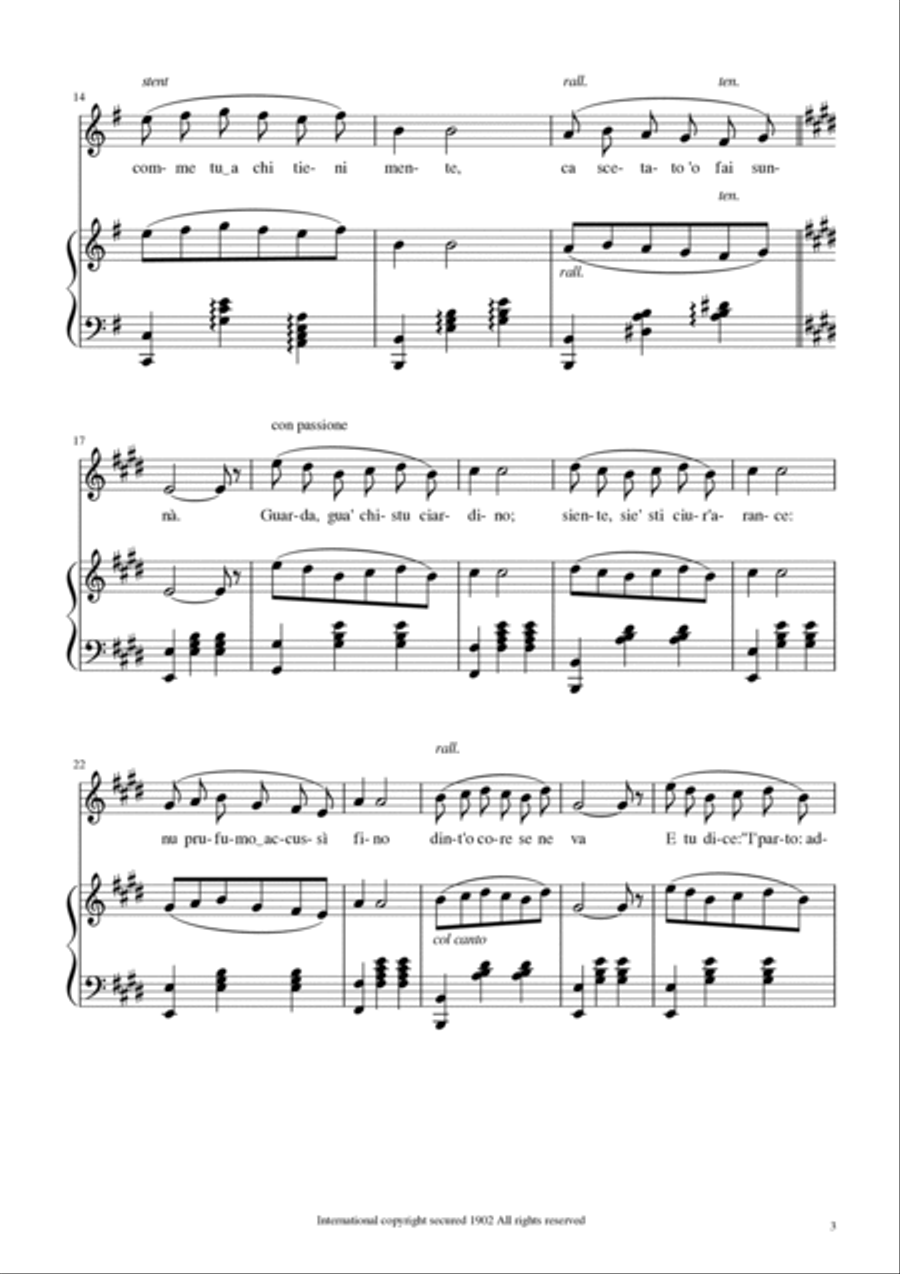 Torna a Surriento (Come back to Sorrento) for Tenor and Piano Tenor Voice scores gallery preview page 3