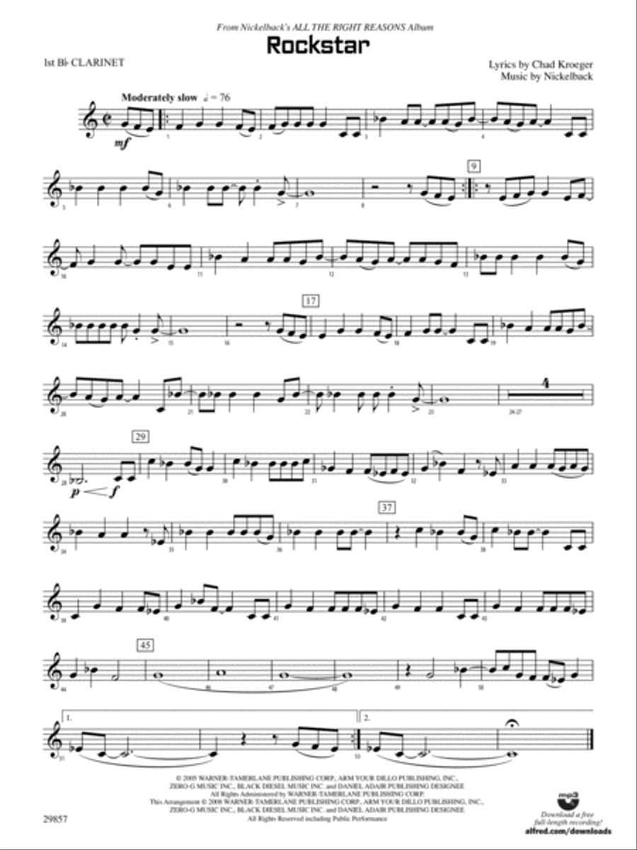 Rockstar: 1st B-flat Clarinet Concert Band scores gallery preview page 1