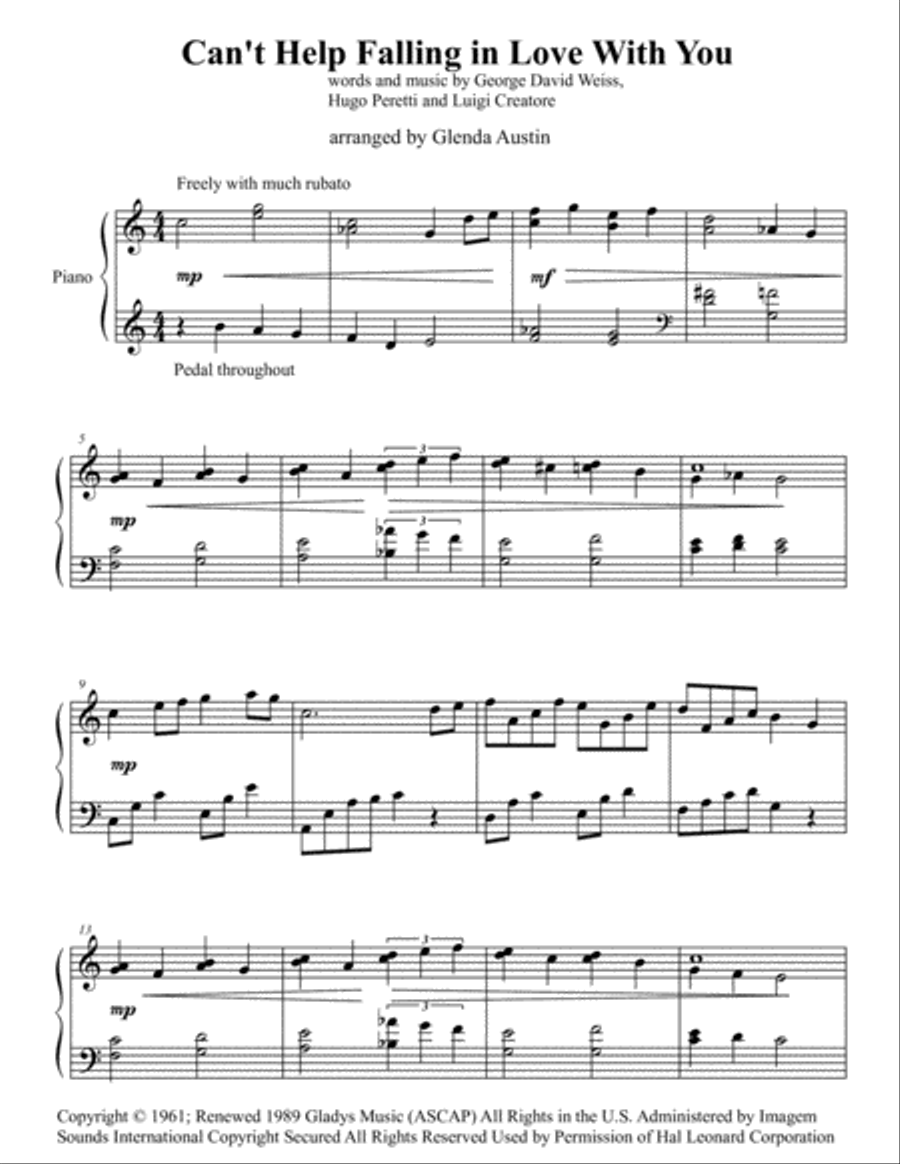 Can't Help Falling In Love Piano Solo scores gallery preview page 2
