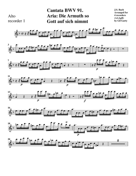 Die Armuth so Gott auf sich nimmt from cantata BWV 91 (Arrangement for 4 recorders) image number null
