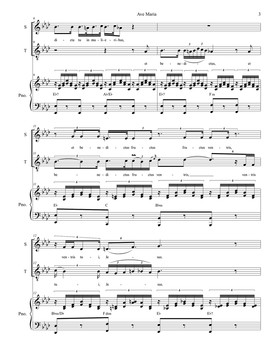 Ave Maria (Duet for Soprano and Tenor solo - (Medium Key) Tenor Voice scores gallery preview page 3
