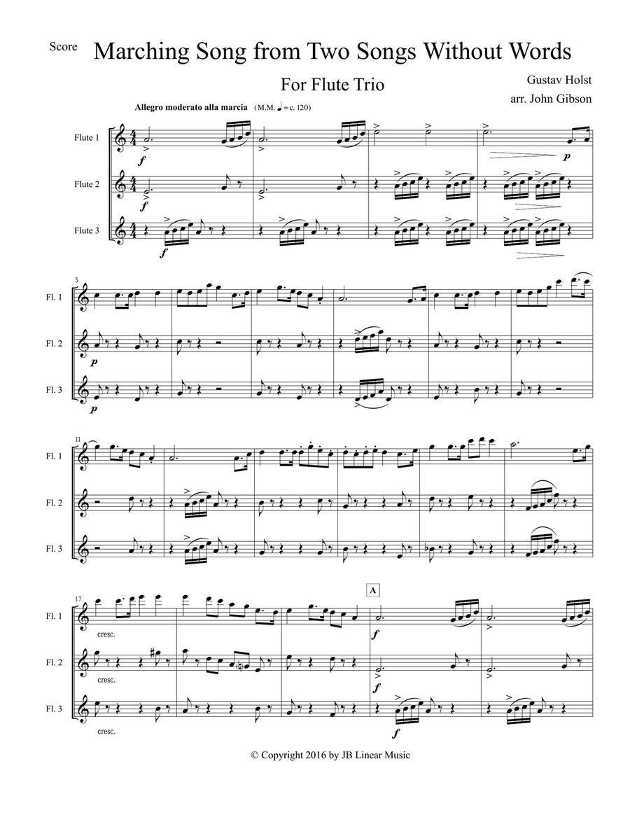 Marching Song by Gustav Holst for Flute Trio Flute Trio scores gallery preview page 2