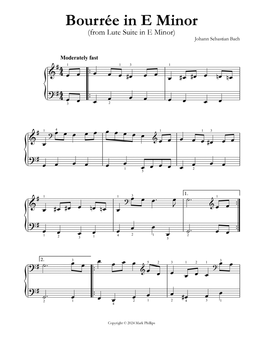 Bourrée in E Minor (from Lute Suite in E Minor) Lute scores gallery preview page 1