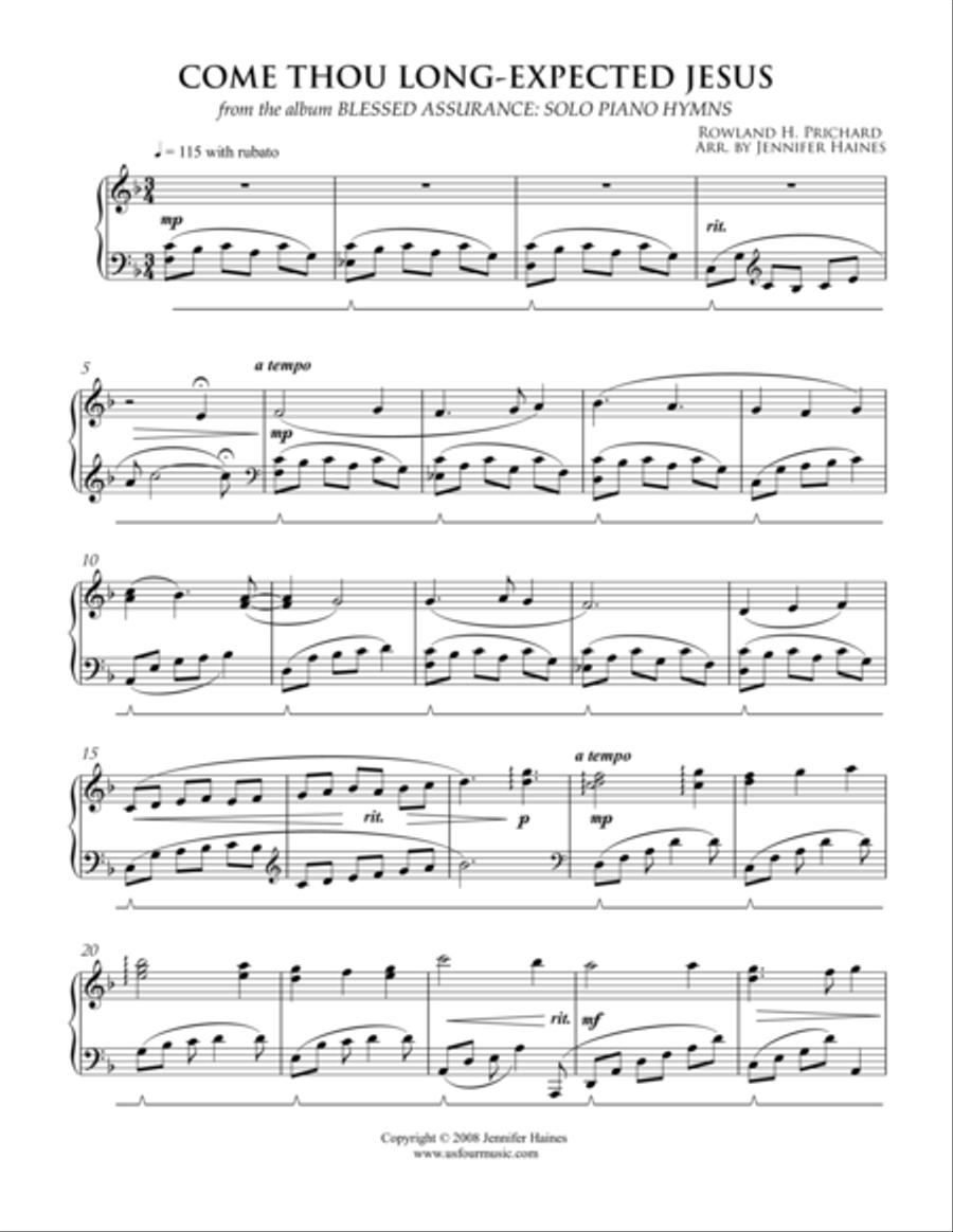 Come Thou Long-Expected Jesus Piano Solo scores gallery preview page 1
