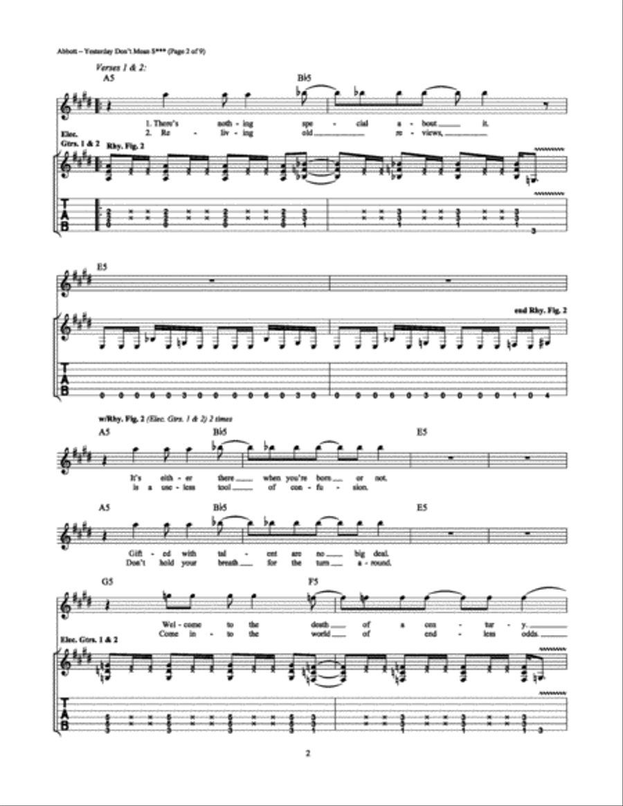 Yesterday Don't Mean S*** Electric Guitar scores gallery preview page 2