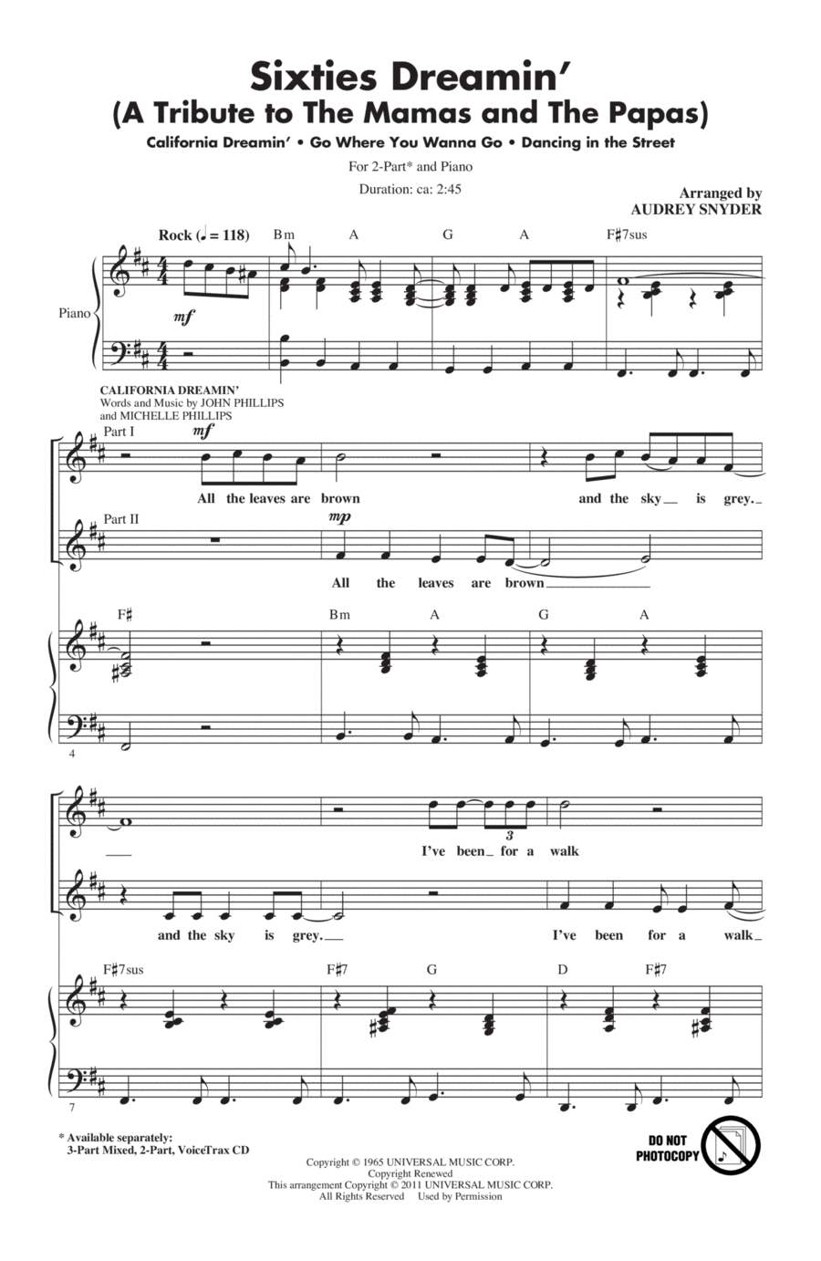Sixties Dreamin' (A Tribute to The Mamas And The Papas) 2-Part scores gallery preview page 1