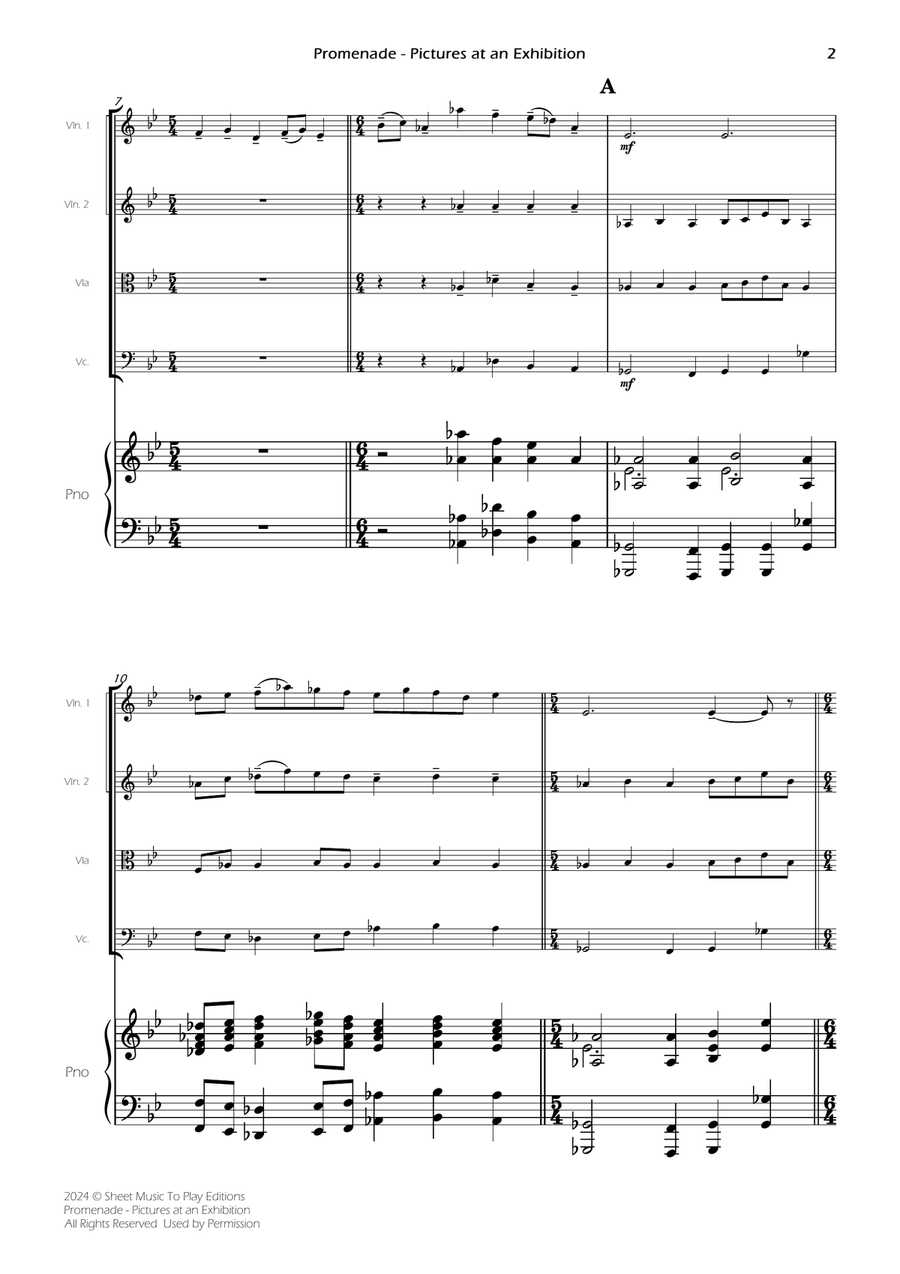 Pictures at an Exhibition - Promenade - Piano Quintet (Full Score and Parts) Piano Quintet scores gallery preview page 4