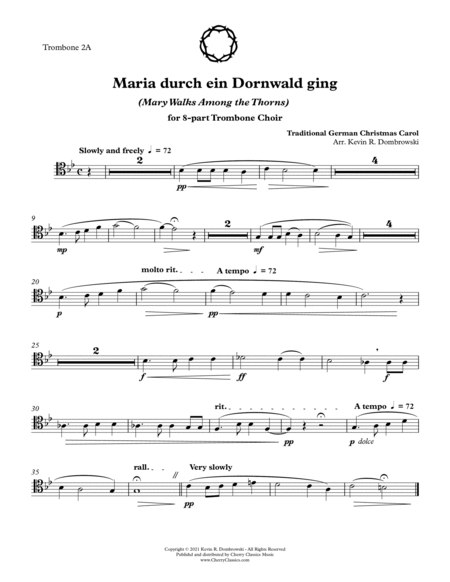 Maria durch ein Dornwald ging - German Christmas Carol for Trombone Choir Ensemble image number null